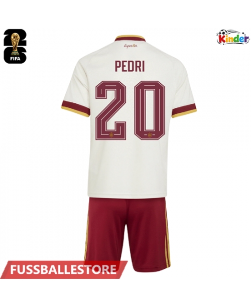 Günstige Spanien Pedri Gonzalez #20 Auswärts Trikotsatzt Kinder WM 2026 Kurzarm (+ Kurze Hosen)